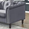 MH Modern Velvet Upholstered Sofa Couch, 3 Seat Tufted Back with Nail Arms with 2 pillows, Solid wood Legs, Sleeper Sofa for Living Room, Compact Livi